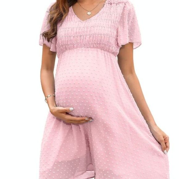MISSKY Women's Maternity Dress - Pink Polka Dot (S) - Picture 1 of 11